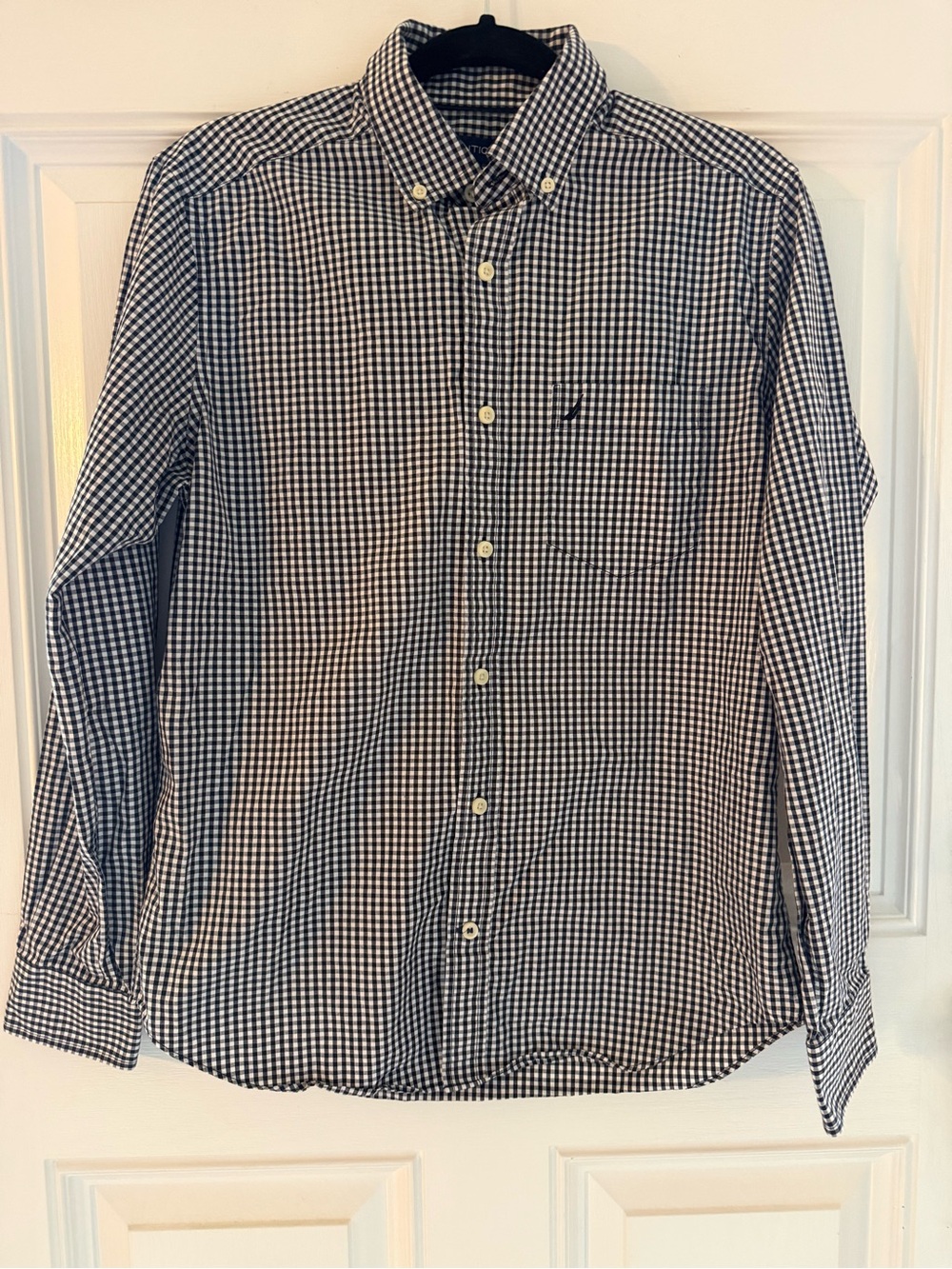Nautica Navy and White Gingham Button-Down Shirt Men's Small